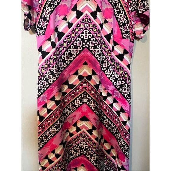 Cato Womens Size 18 Maxi Dress Pink Geometric Chevron Print Short Sleeve Stretch - Picture 5 of 14